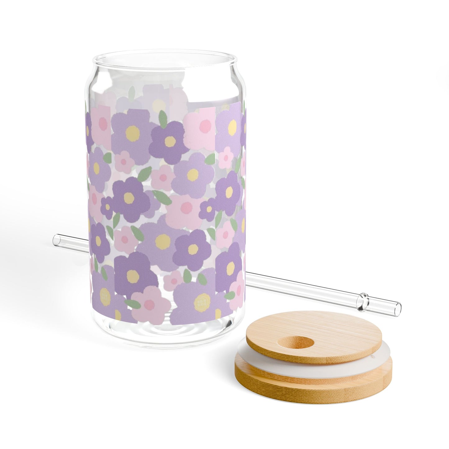 Purple And Pink Floral Sipper Glass, 16oz
