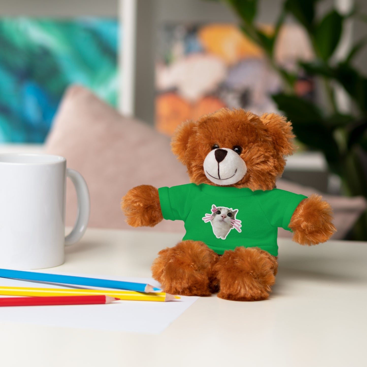 Adorable Stuffed Animal with T-Shirt, Cute Plush Toy, Gift for Kids, Personalized Teddy Bear, Birthday, Holiday Gift