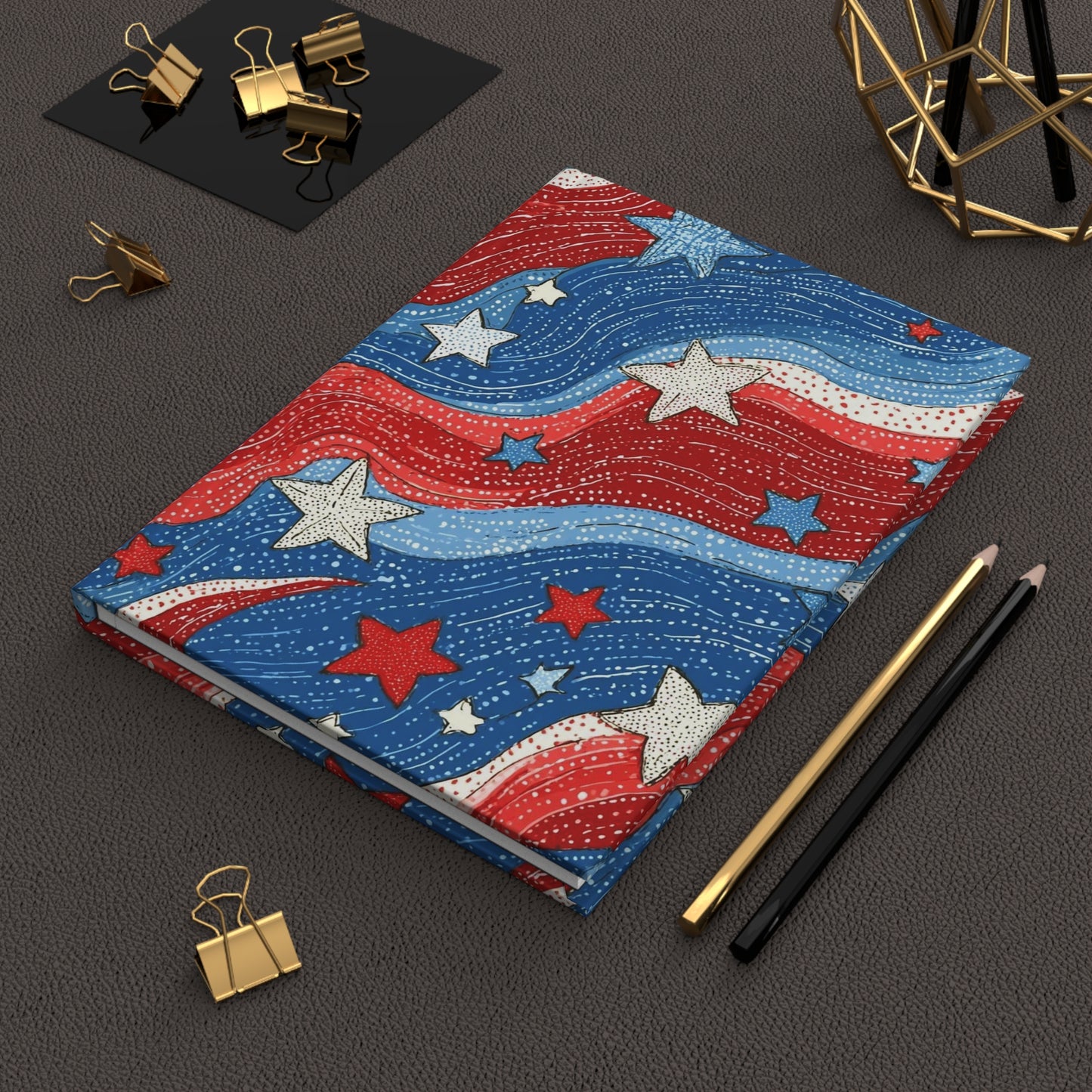 Patriotic Hardcover Journal, Starry Blue Red Journal, USA Themed Writing Notebook, Perfect for Fourth of July, Memorial Day, Gifts