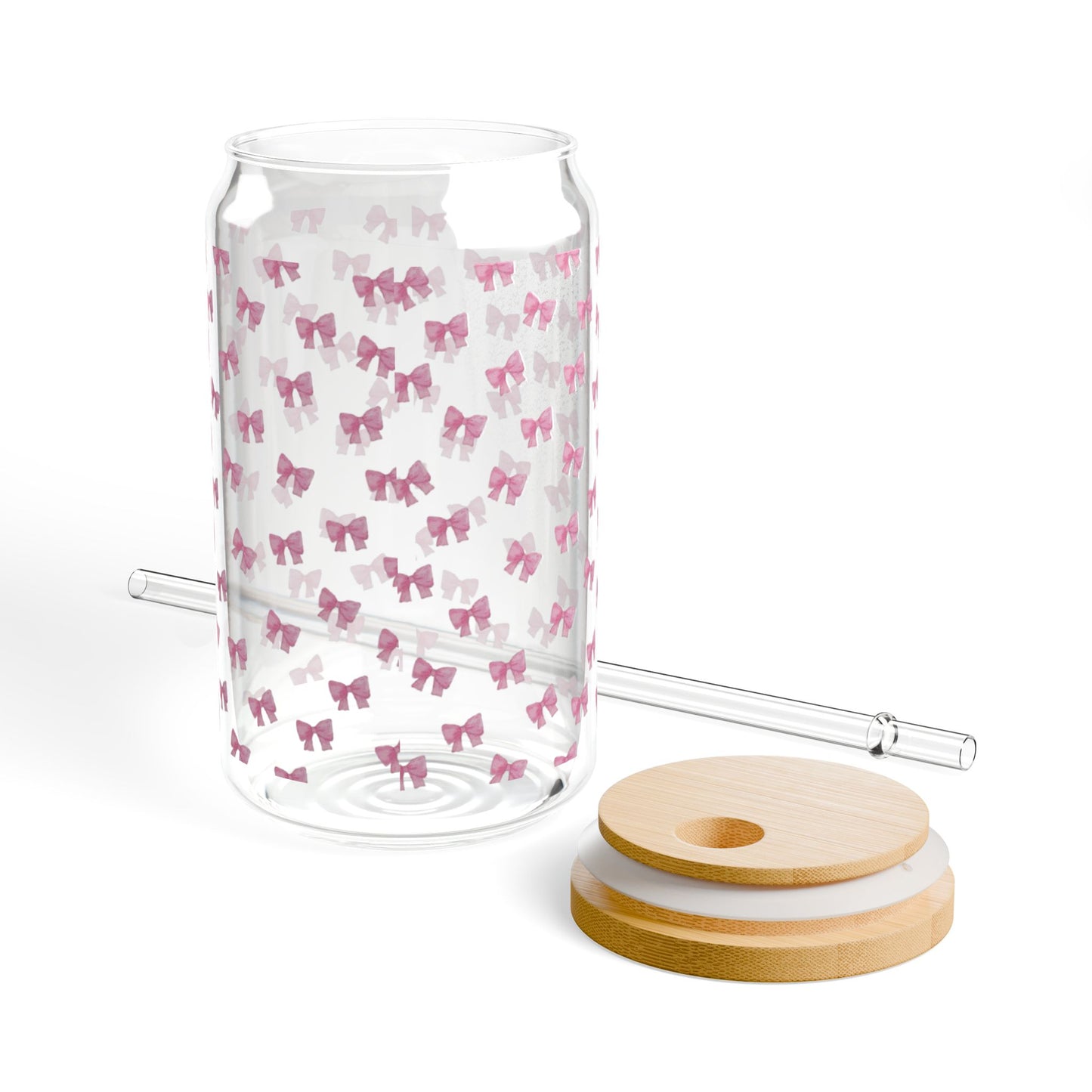 Pink Bow Sipper Glass, Cute Drinkware for Parties, Gifts, Home, Eco-Friendly, Stylish Water Jar