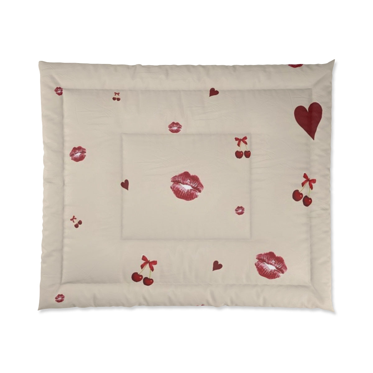 Cherry Kiss Comforter & Pillow Set β Flirty Red Lips, Hearts & Cherries ππβ€οΈ