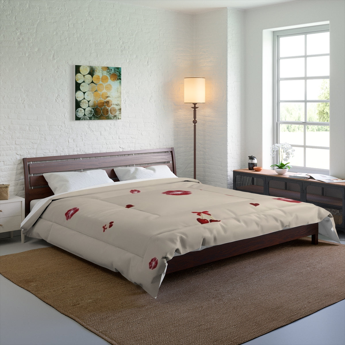 Cherry Kiss Comforter & Pillow Set β Flirty Red Lips, Hearts & Cherries ππβ€οΈ