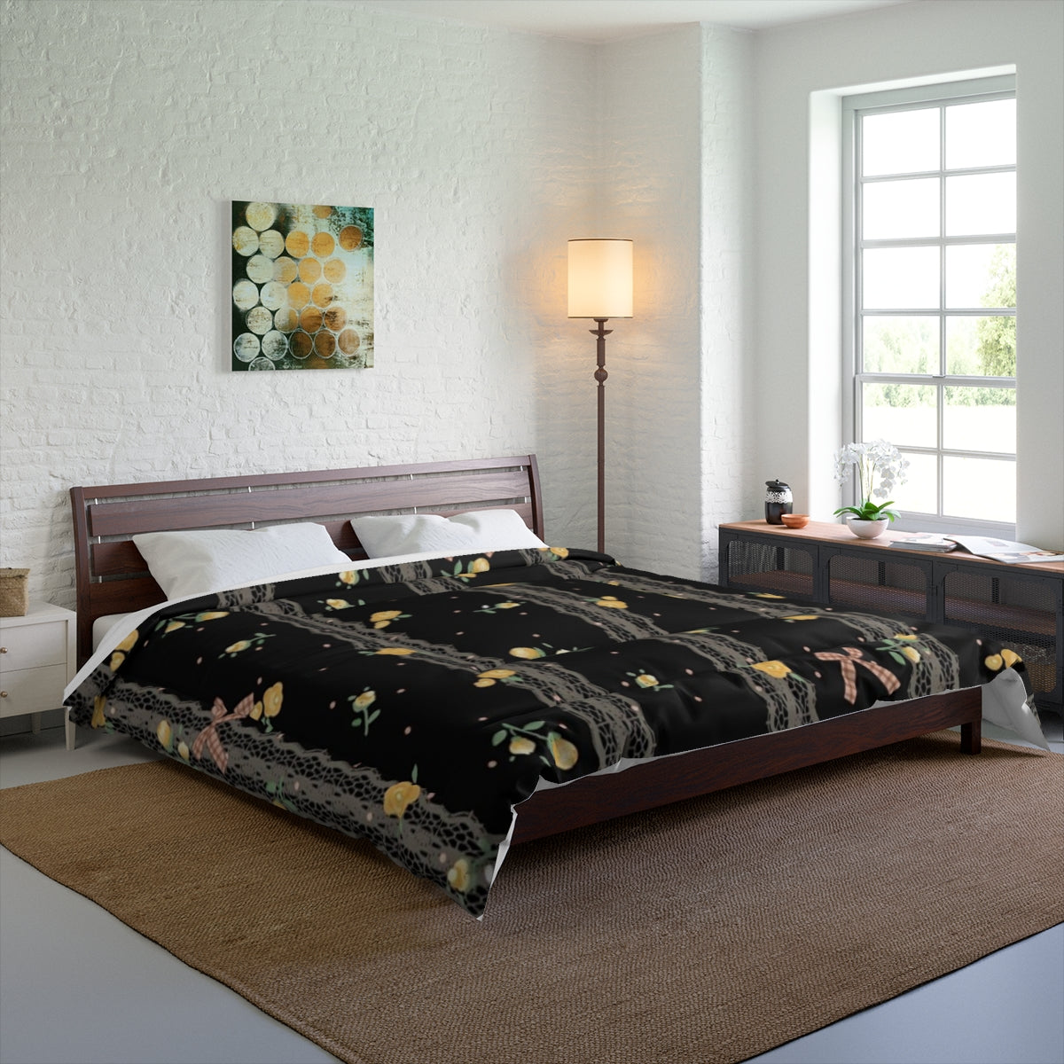 Midnight Bloom Comforter & Pillow Set β Black Lace Elegance with Bows & Florals π€πΈπ