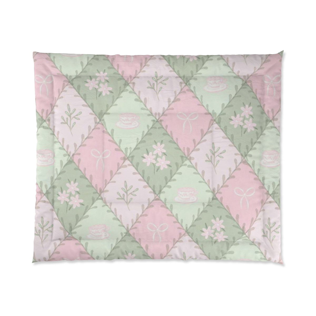 Pastel Tea Party Comforter & Pillow Set β Vintage Floral Patchwork Dream
