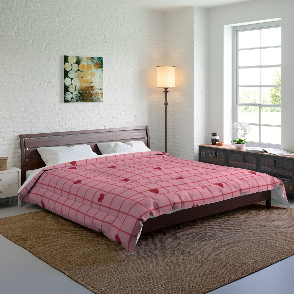 Sweetheart Checkered Comforter & Pillow Set β Pink Bliss with Tiny Red Hearts