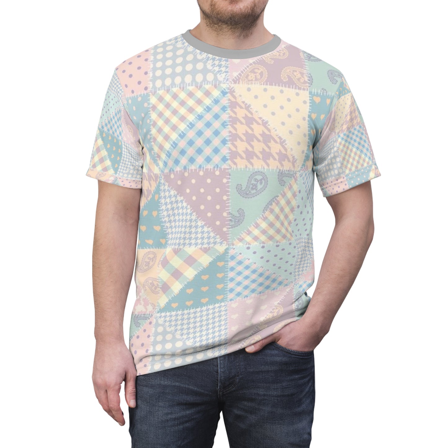 Pastel Patchwork Scandinavian Unisex Tee | Trendy Casual Shirt, Everyday Wear, Gift for Her, Home Comfort, Spring Fashion