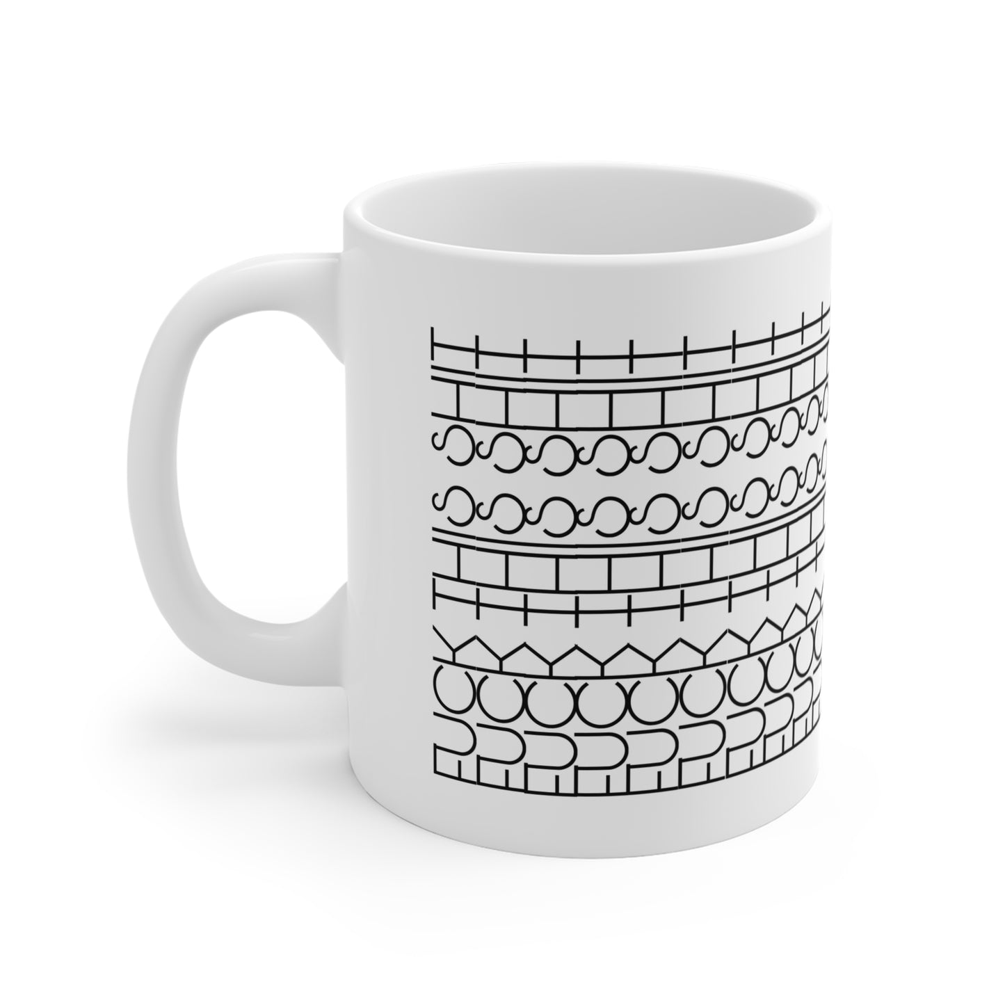 Modern Minimalist Pattern Mug - 11oz Coffee Cup, Unique Gift for Home, Office Decor, Stylish Beverage Container, Black and White Design