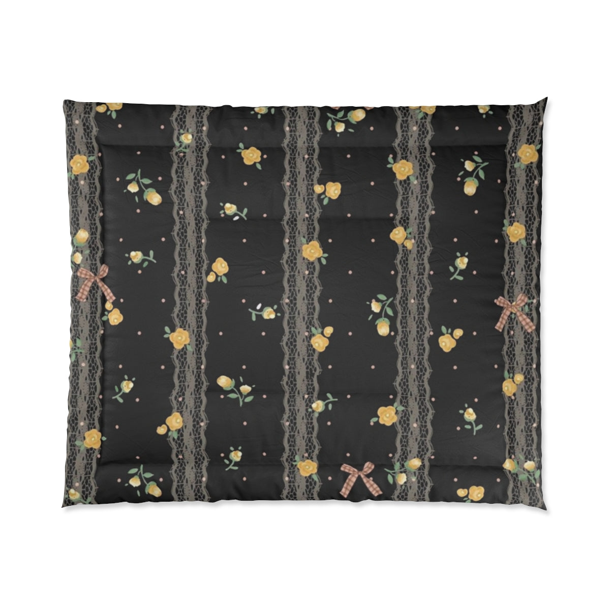 Midnight Bloom Comforter & Pillow Set β Black Lace Elegance with Bows & Florals π€πΈπ
