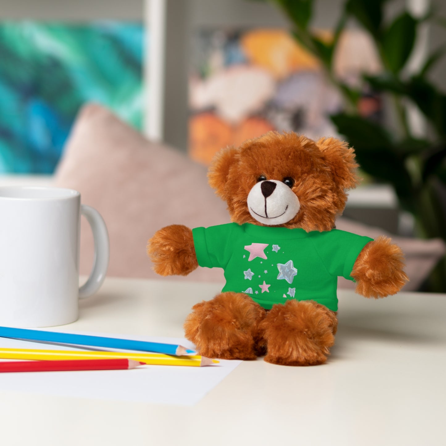 Adorable Stuffed Bear with Tee, Cute Gift for Kids, Soft Plush Toy for Birthdays, Nursery Decor, Cuddle Buddies