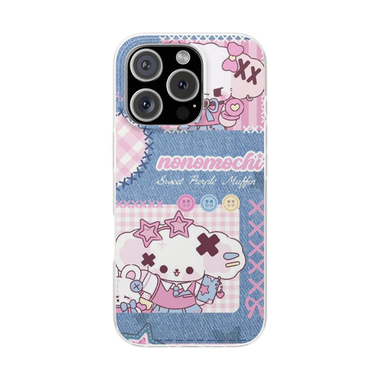 Cute Denim Style Phone Cases, Kawaii Phone Case, Cute Flexi Cases, Fun Phone Cover, Unique Gift Ideas