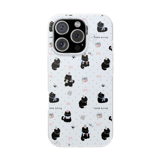 Cute Black Kitty Bows And Berries  Flexi Cases