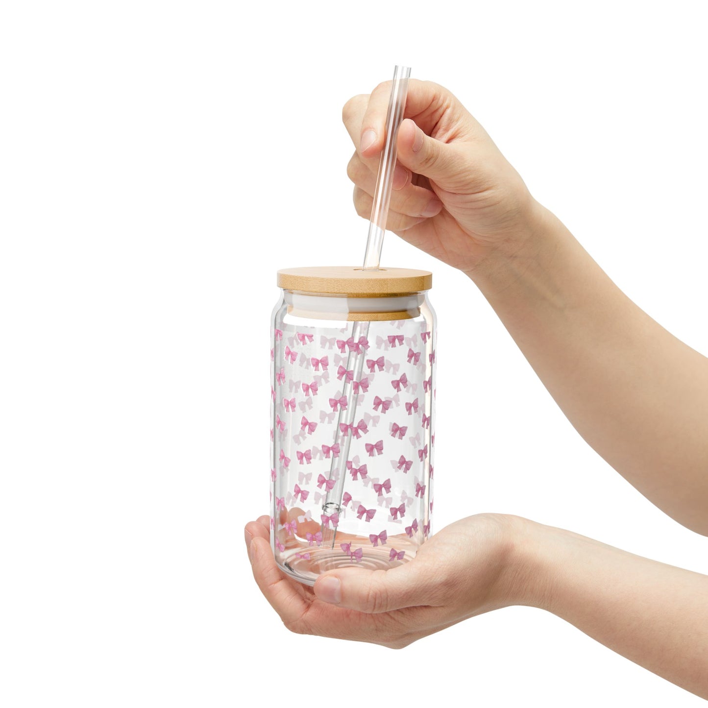 Pink Bow Sipper Glass, Cute Drinkware for Parties, Gifts, Home, Eco-Friendly, Stylish Water Jar