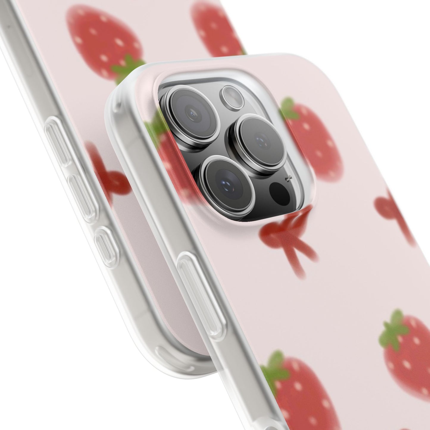 Cute Strawberry Flexi Cases | Soft Pink Phone Cover, Seasonal Gift, Fun for Teens, Birthday Celebration, Kawaii Accessories