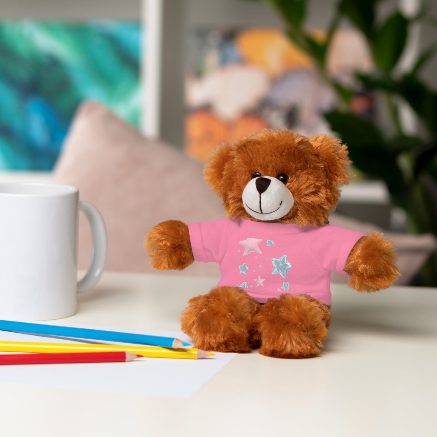 Adorable Stuffed Bear with Tee, Cute Gift for Kids, Soft Plush Toy for Birthdays, Nursery Decor, Cuddle Buddies