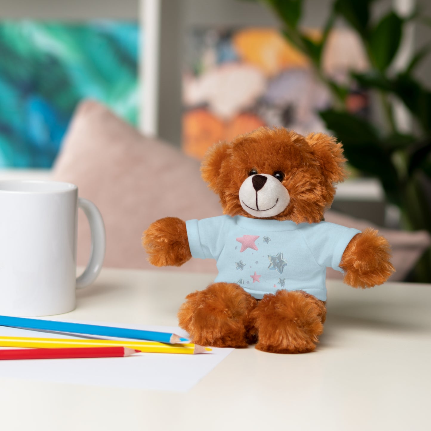 Adorable Stuffed Bear with Tee, Cute Gift for Kids, Soft Plush Toy for Birthdays, Nursery Decor, Cuddle Buddies