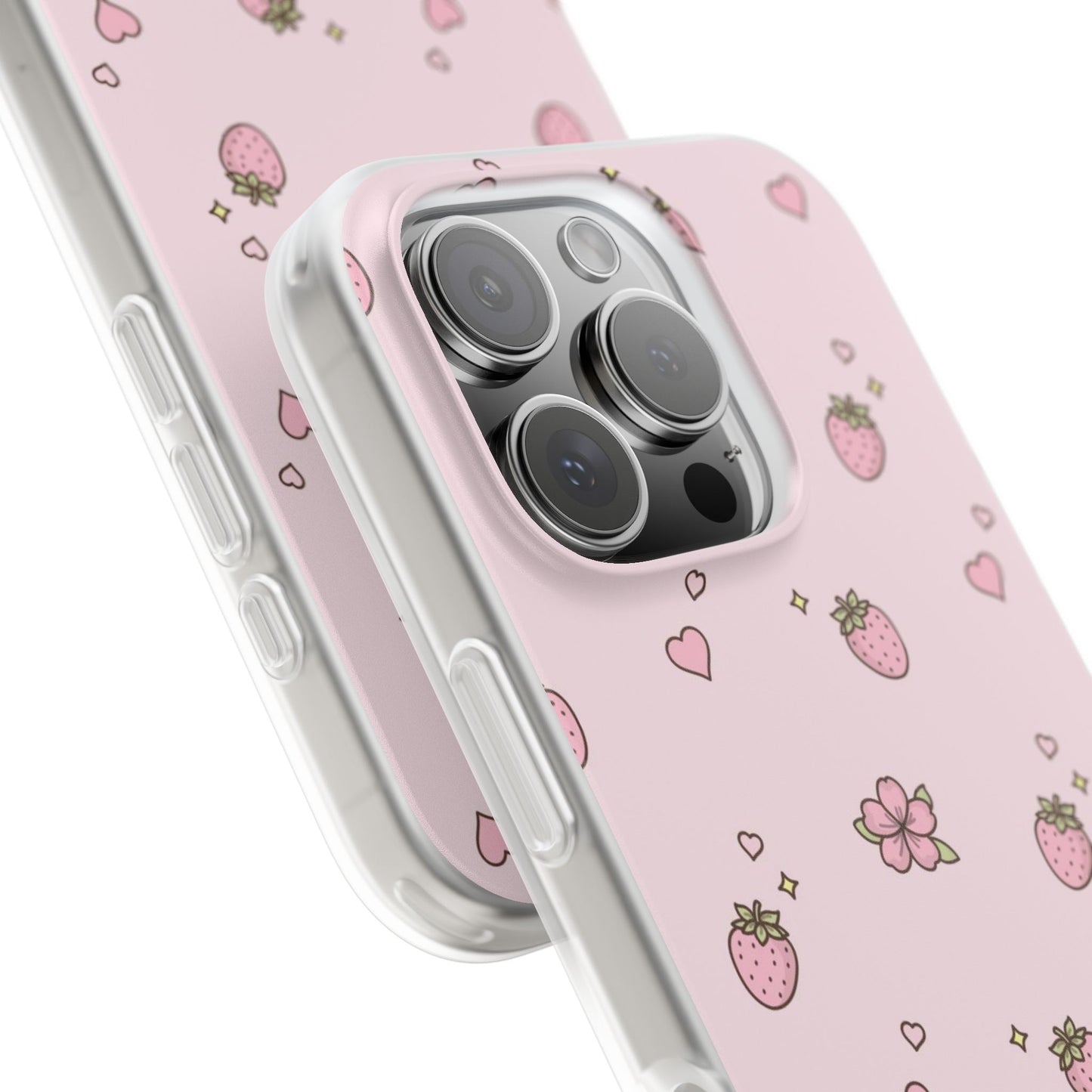 Cute Strawberry and flowers Flexi Cases, Phone Cover, Floral Design, Gift for Her, Trendy Accessory, Summer Vibes