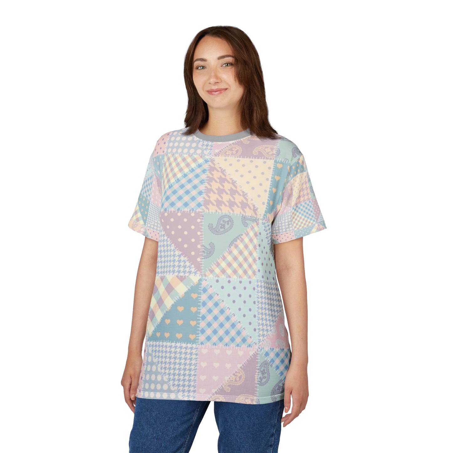 Pastel Patchwork Scandinavian Unisex Tee | Trendy Casual Shirt, Everyday Wear, Gift for Her, Home Comfort, Spring Fashion