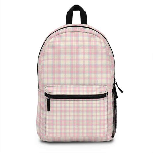 Chic Pink Plaid Backpack for Students, Trendy School Bag, Casual Daypack, Travel Backpack, Gift for Her