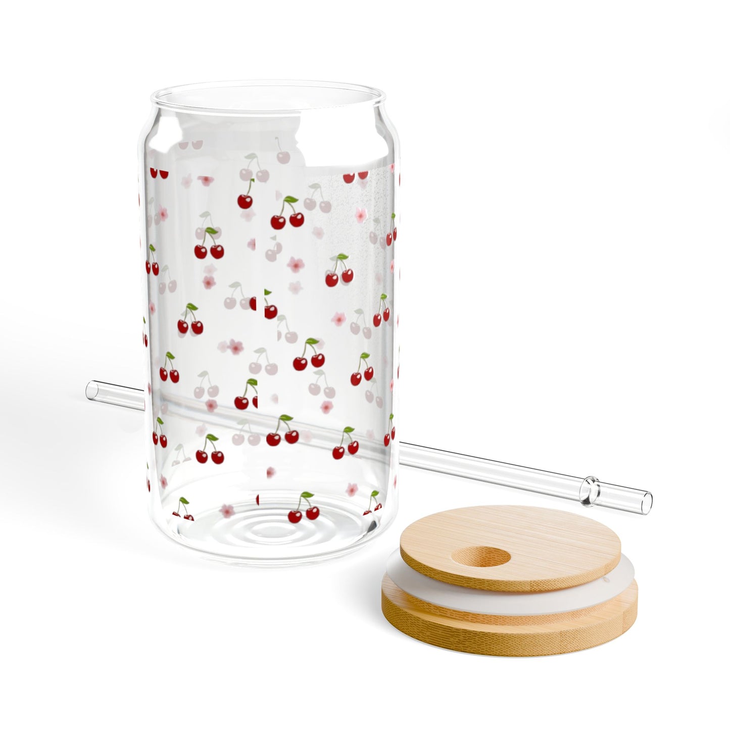Charming Cherry Print Sipper Glass - 16oz Drinkware for Summer Gatherings, Eco-Friendly Hydration, Gift for Garden Parties, Kitchen Decor
