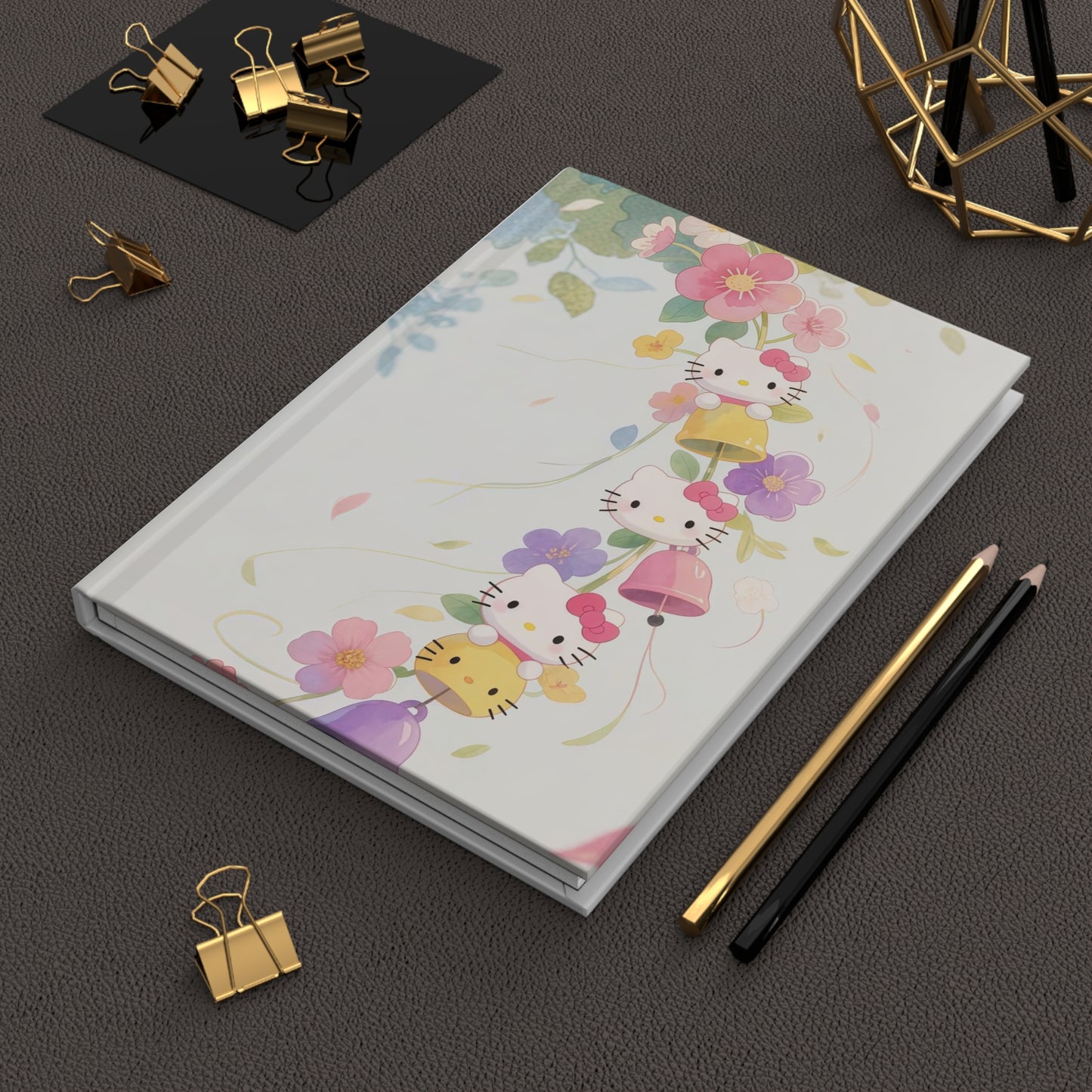 Whimsical Floral Hardcover Journal, Cute Hello Kitty Notebook, Ideal for Students, Gifts, Journaling, Scrapbooking