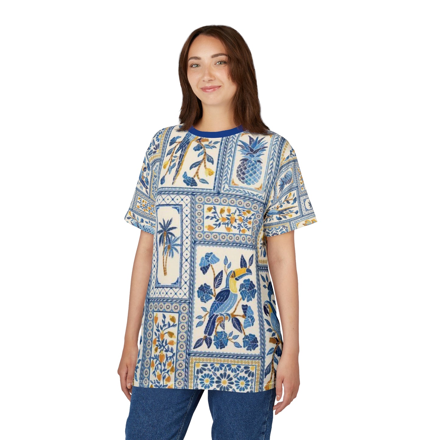 Tropical Print Scandinavian Unisex Tee, Stylish Summer Shirt, Perfect for Vacations, Garden Parties, and Casual Outings, AOP Tee, Eco-Friendly Fashion