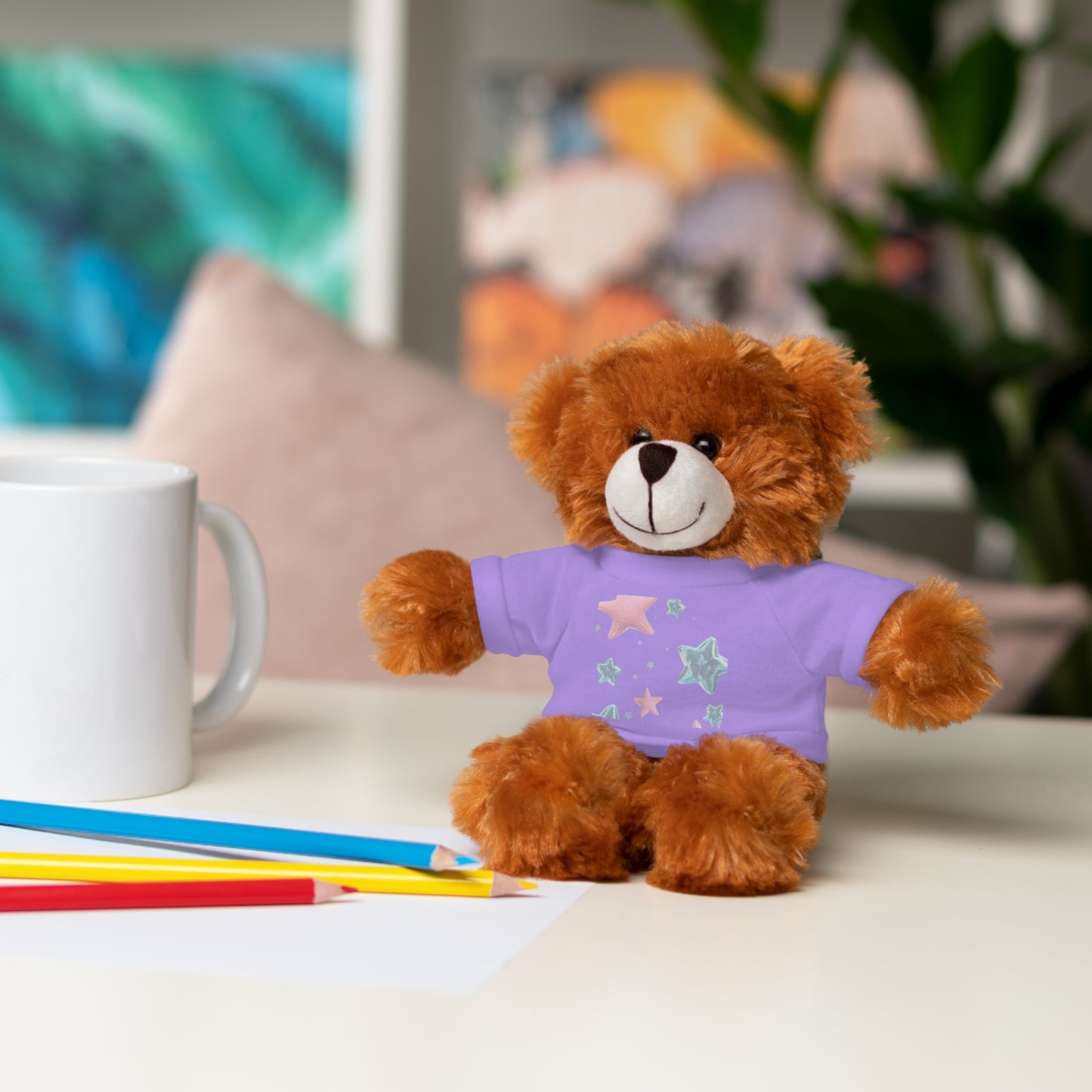 Adorable Stuffed Bear with Tee, Cute Gift for Kids, Soft Plush Toy for Birthdays, Nursery Decor, Cuddle Buddies
