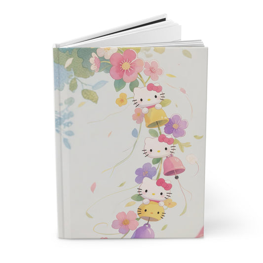 Whimsical Floral Hardcover Journal, Cute Hello Kitty Notebook, Ideal for Students, Gifts, Journaling, Scrapbooking