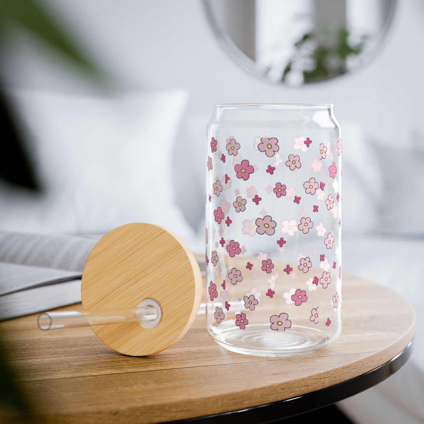 Floral Sipper Glass, 16oz - Perfect for Summer Picnics, Eco-Friendly Drinkware, Gift for Her, Wedding Favors, Hydration Essentials