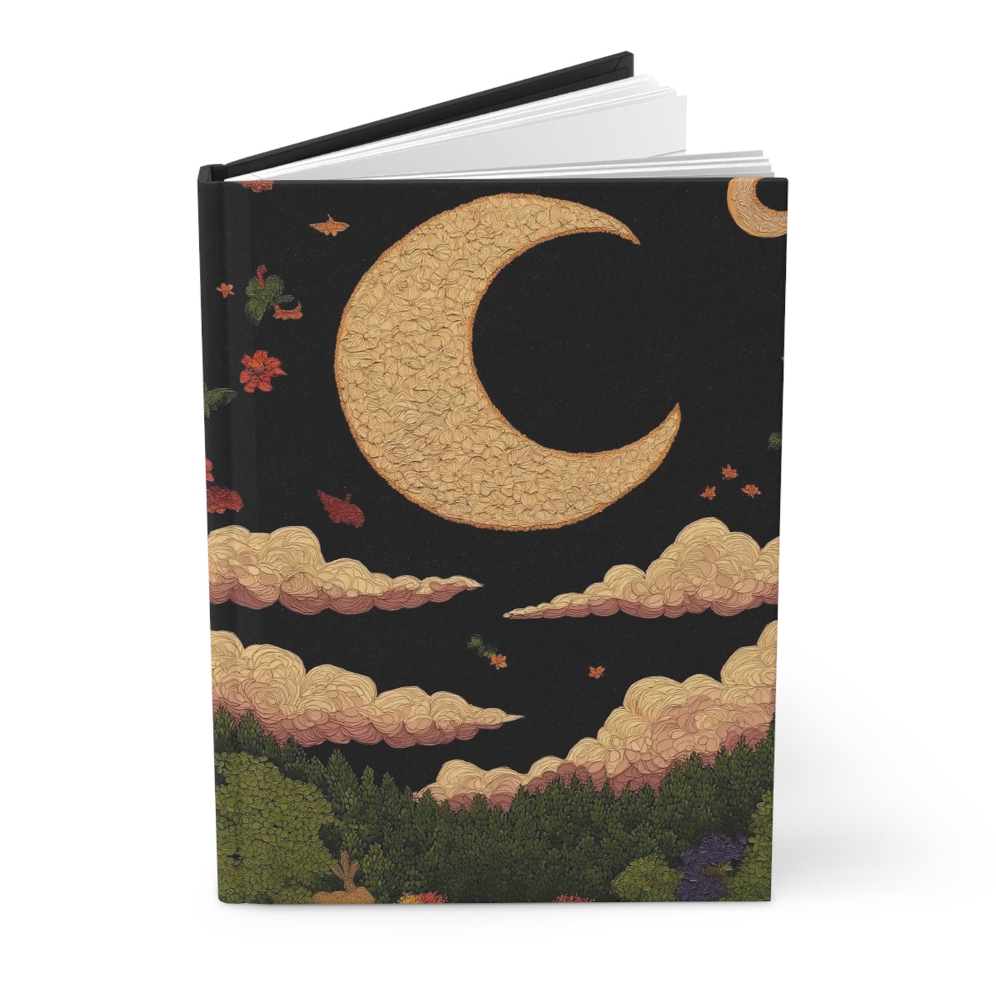 Dreamy Night Hardcover Journal | Cosmic Notebook, Writing Journal, Gift for Writers, Starry Sky Journal, Floral Notepad