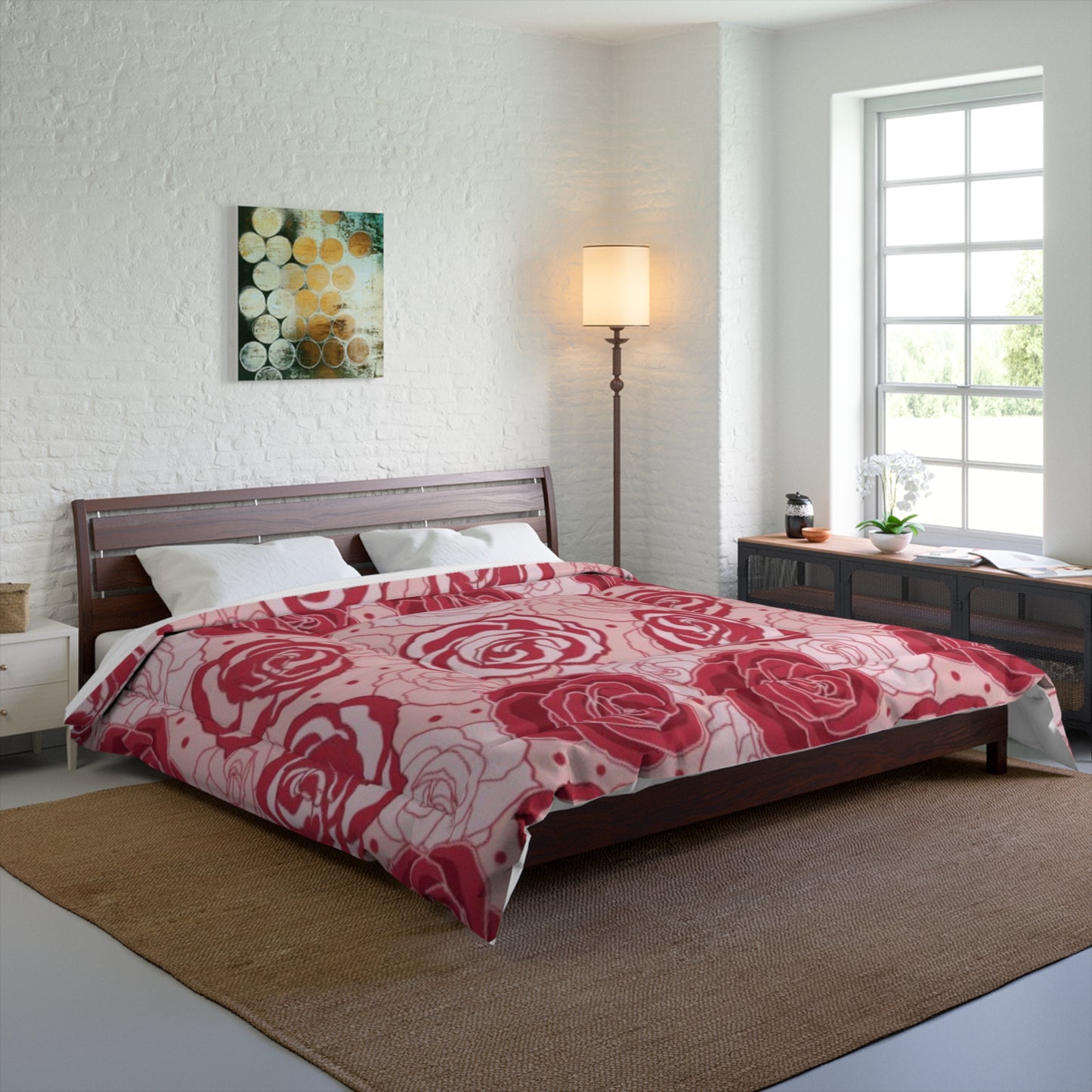 Romantic Rose Garden Comforter & Pillow Set – Pink & Red Floral Elegance