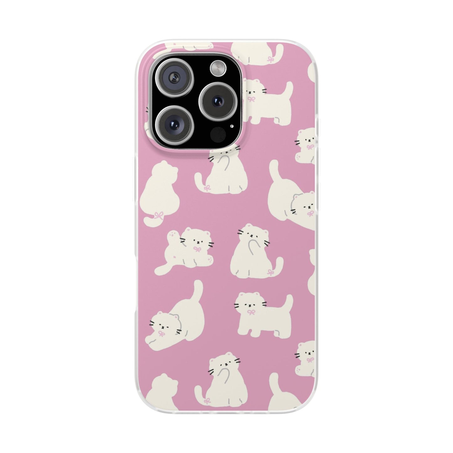 Cute Pink Cat With A Bow Flexi Phone Case, Cat Lover Gift, Cute Phone Accessories, Pet Lover Cases, Cartoon Cat Design