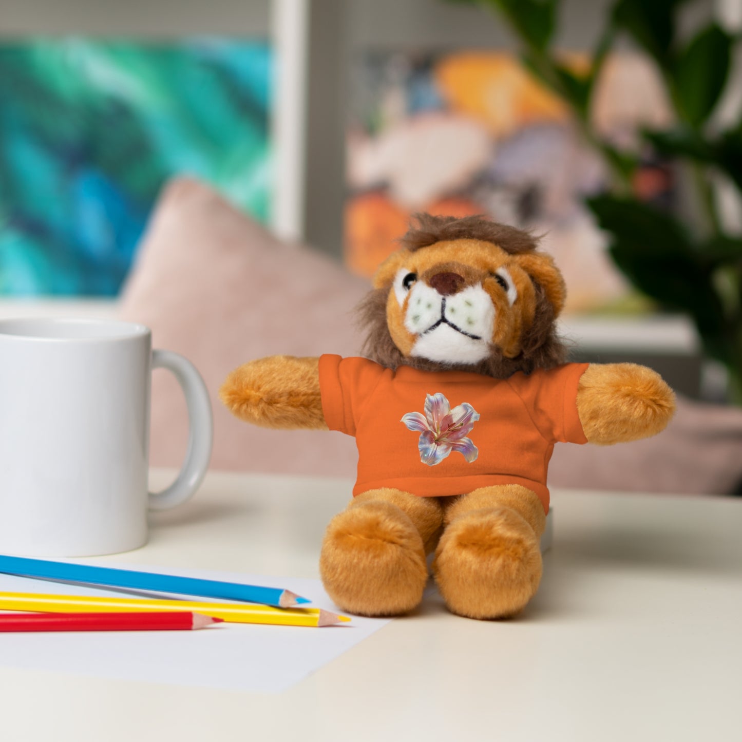 Cute Stuffed Animal Tee with tropical flower