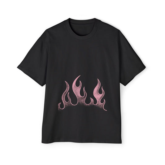 Unisex Pink Flame  Oversized Tee with Pink Flames - Casual Streetwear Shirt, Graphic Tee, Festival Apparel, Unique Gift Idea, Trendy Style
