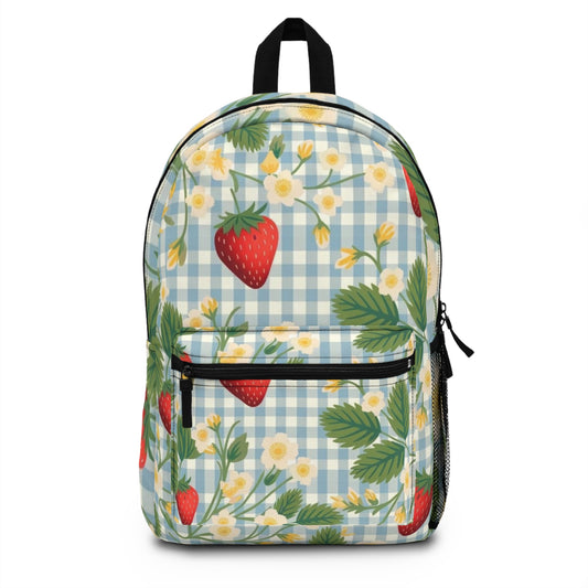 Strawberry Floral Backpack, Cute School Bag, Retro Style Handbag, Summer Travel Pack, Gift for Students