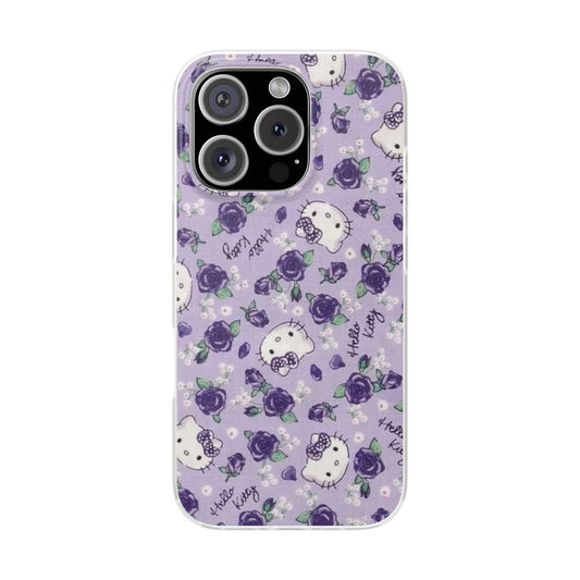 Cute Hello Kitty Purple Floral Phone Case, Kawaii Phone Cover, Flexible iPhone Sleeve, Girly Tech Accessories, Unique Gift Idea
