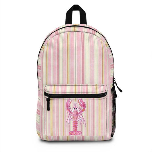 Cute Lobster Striped Backpack, Fun School Bag, Stylish Carry-All, Gift for Lobster Lovers, Beach Day Essentials, Summer Adventure Pack