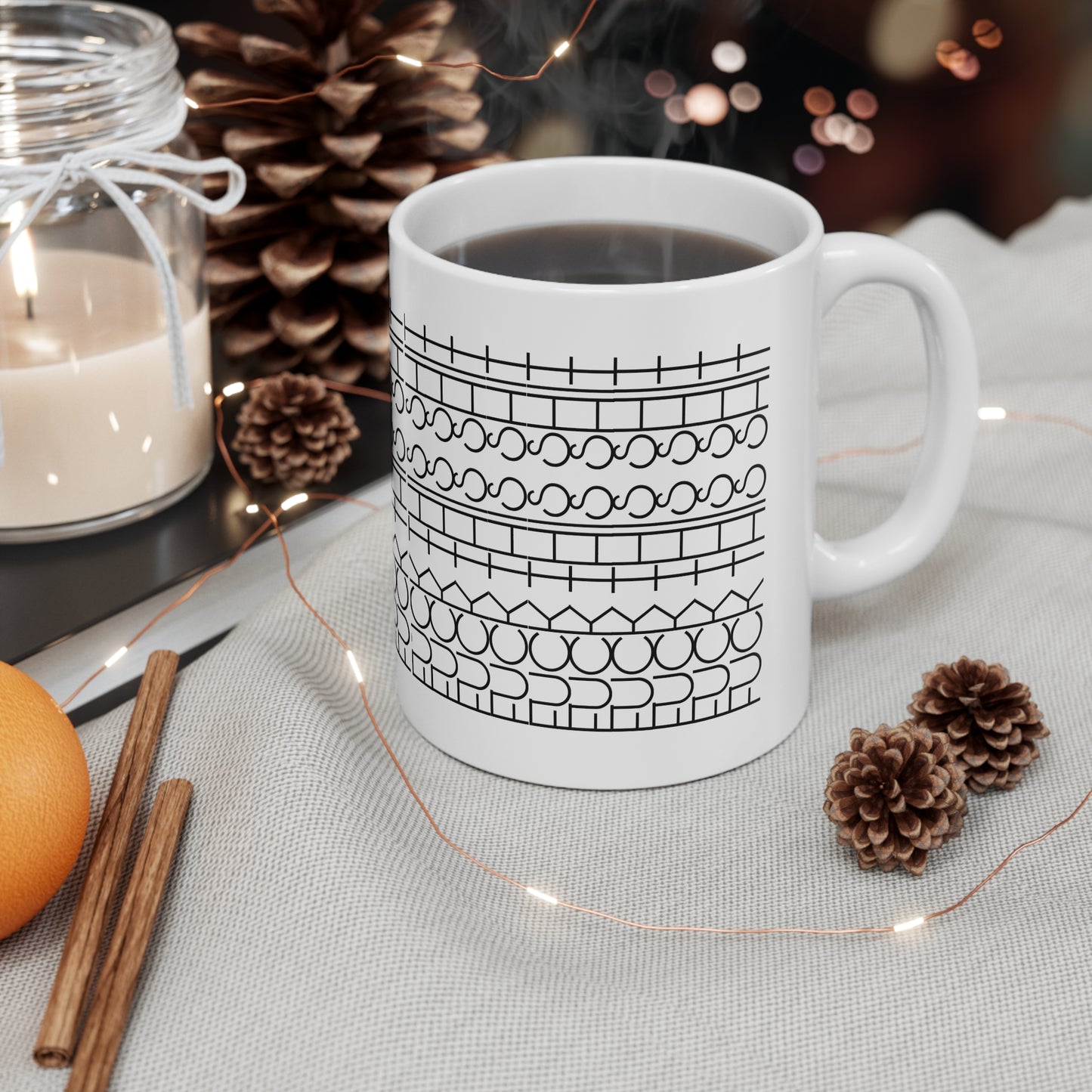 Modern Minimalist Pattern Mug - 11oz Coffee Cup, Unique Gift for Home, Office Decor, Stylish Beverage Container, Black and White Design