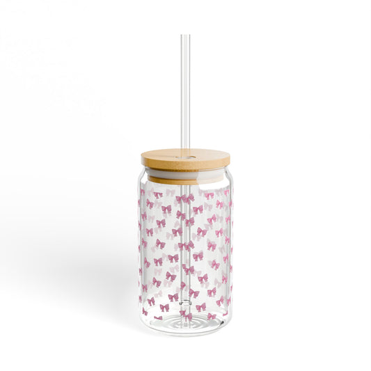Pink Bow Sipper Glass, Cute Drinkware for Parties, Gifts, Home, Eco-Friendly, Stylish Water Jar