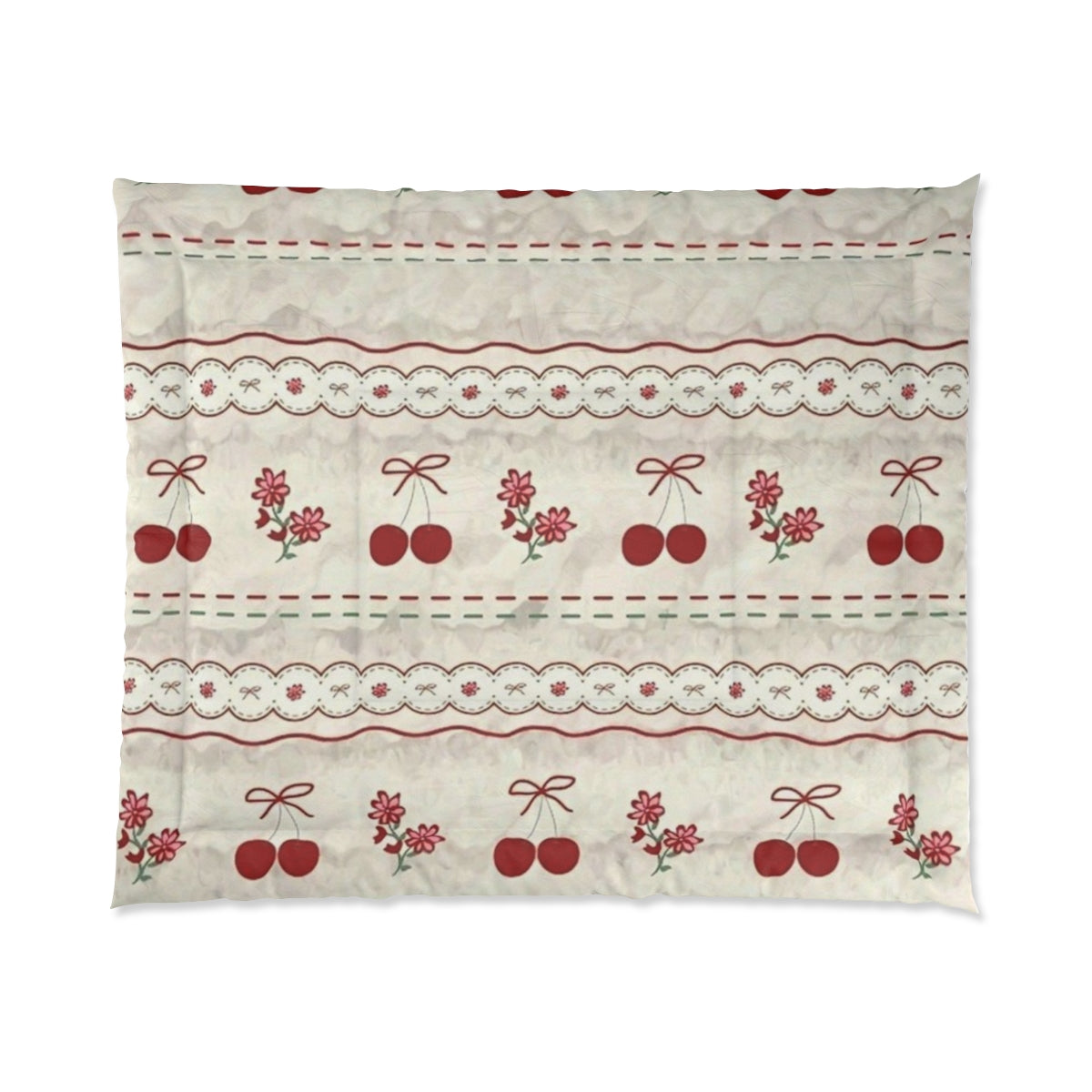 Cherry Lace Dream Comforter & Pillow Set – Sweet Vintage Bows & Blossoms 🍒🌸🧵