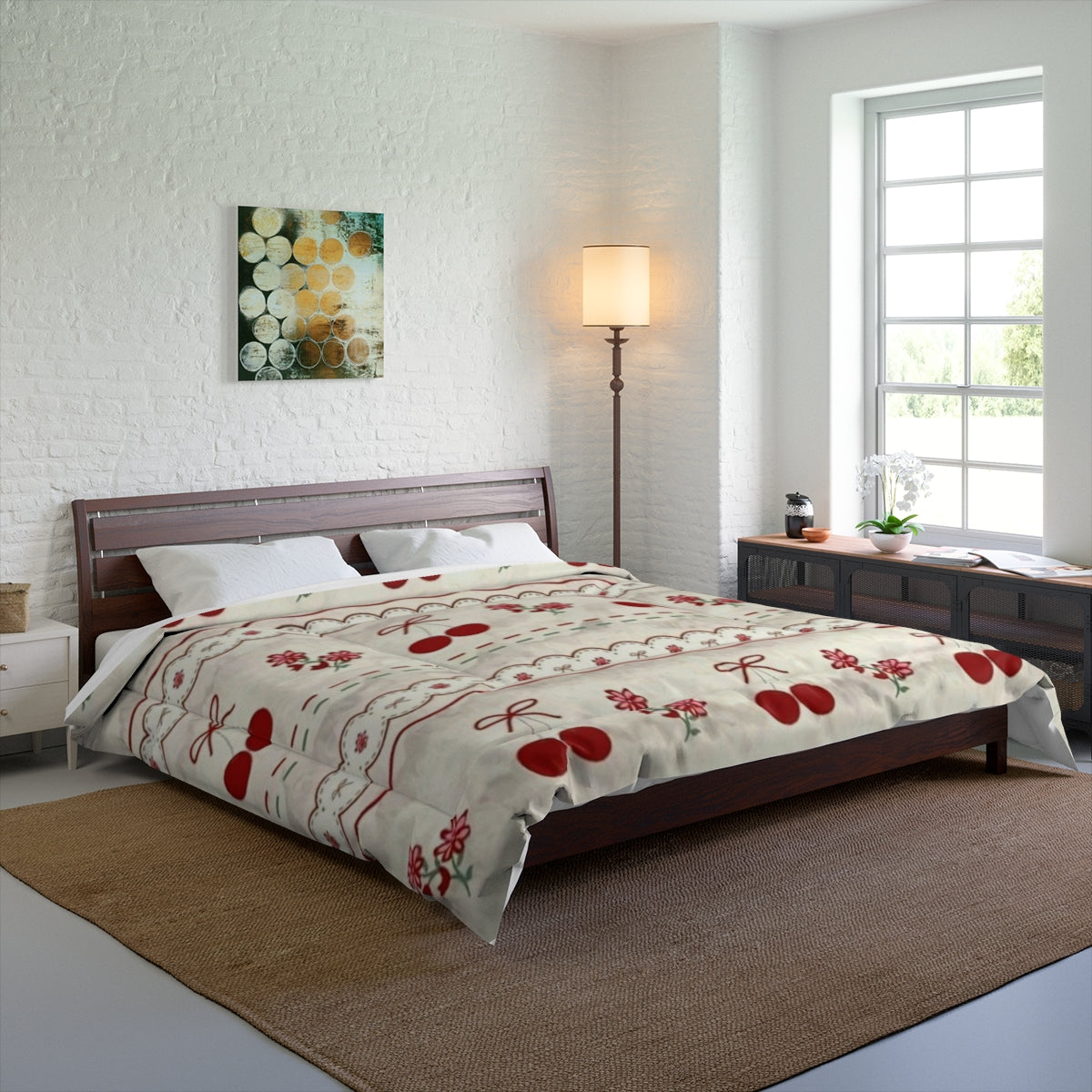 Cherry Lace Dream Comforter & Pillow Set – Sweet Vintage Bows & Blossoms 🍒🌸🧵