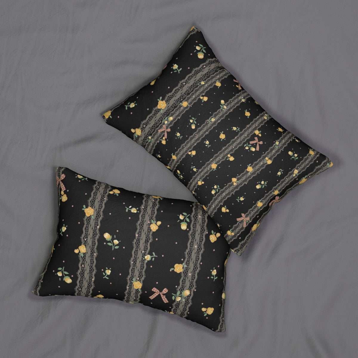 Midnight Bloom Comforter & Pillow Set – Black Lace Elegance with Bows & Florals 🖤🌸🎀