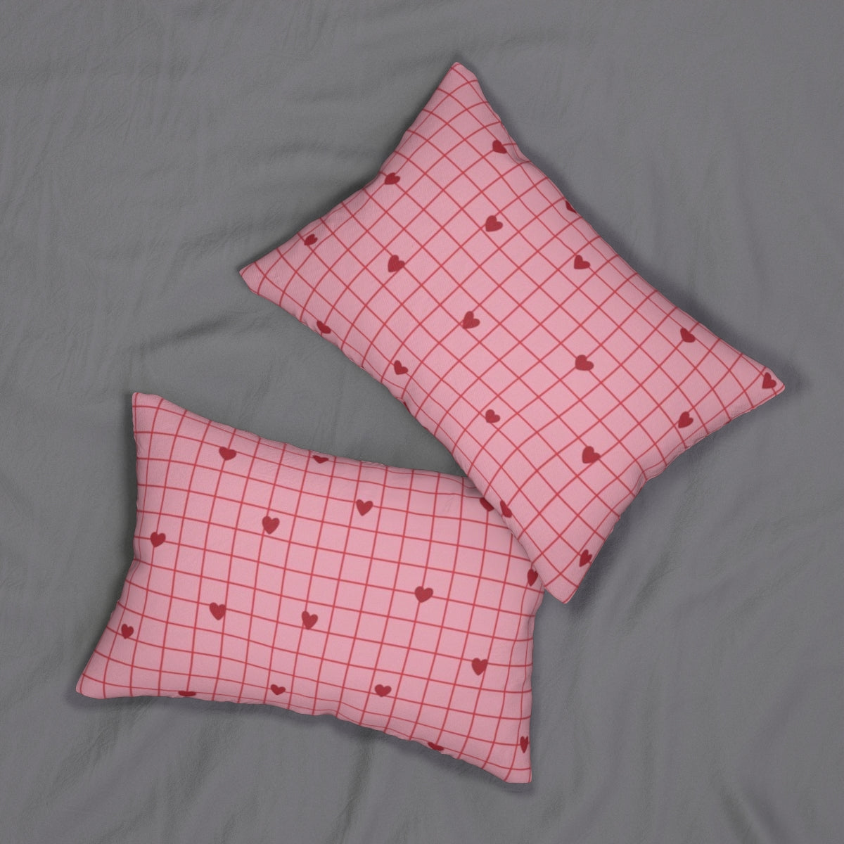 Sweetheart Checkered Comforter & Pillow Set – Pink Bliss with Tiny Red Hearts