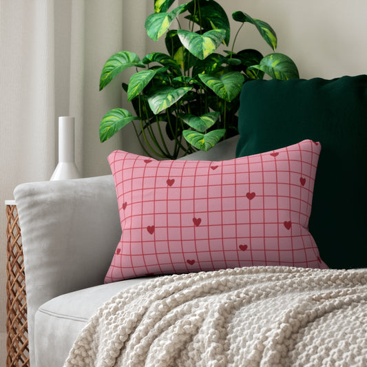 Sweetheart Checkered Comforter & Pillow Set – Pink Bliss with Tiny Red Hearts