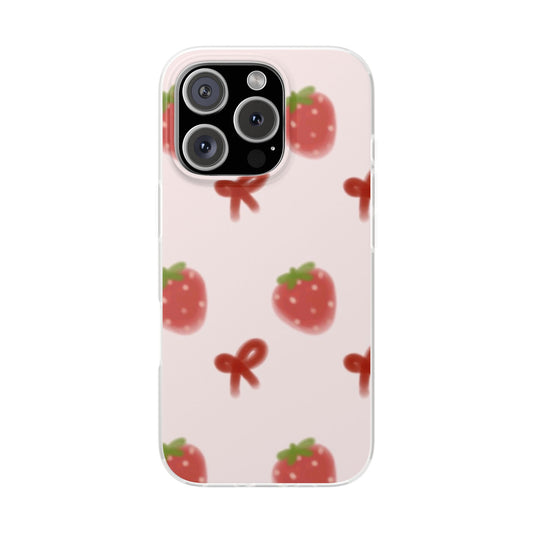 Cute Strawberry Flexi Cases | Soft Pink Phone Cover, Seasonal Gift, Fun for Teens, Birthday Celebration, Kawaii Accessories
