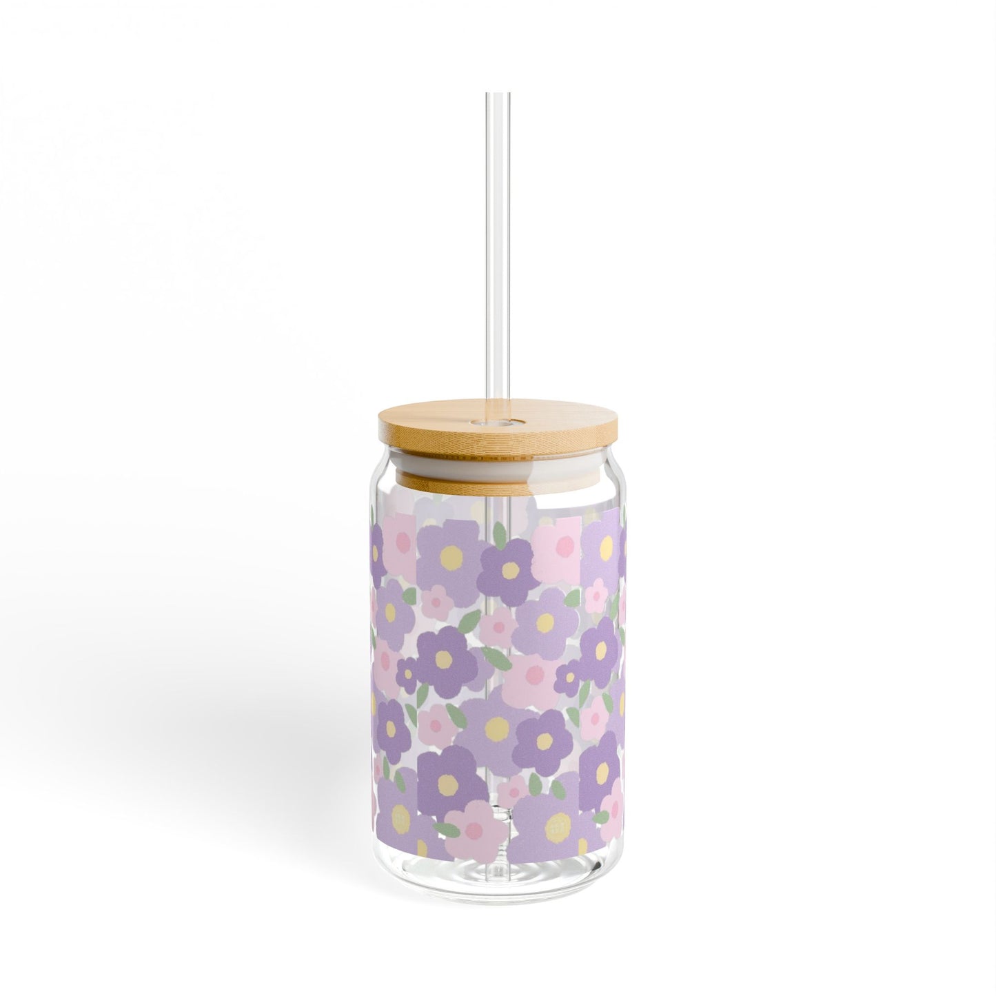 Purple And Pink Floral Sipper Glass, 16oz