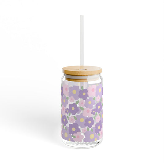 Purple And Pink Floral Sipper Glass, 16oz