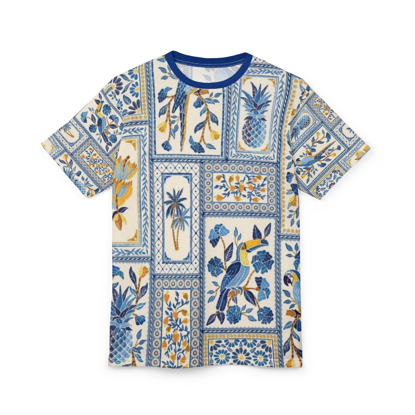 Tropical Print Scandinavian Unisex Tee, Stylish Summer Shirt, Perfect for Vacations, Garden Parties, and Casual Outings, AOP Tee, Eco-Friendly Fashion