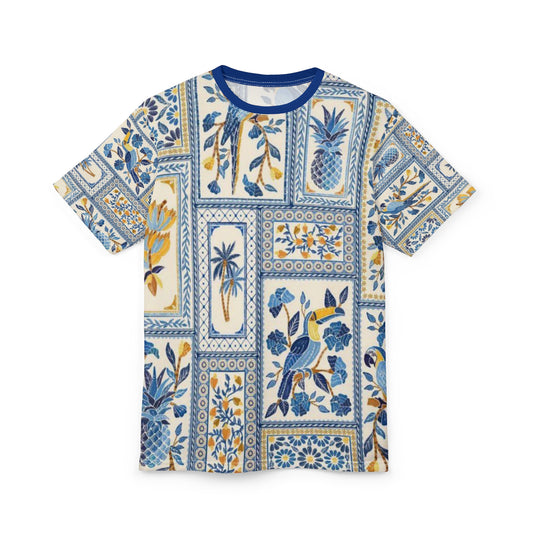 Tropical Print Scandinavian Unisex Tee, Stylish Summer Shirt, Perfect for Vacations, Garden Parties, and Casual Outings, AOP Tee, Eco-Friendly Fashion