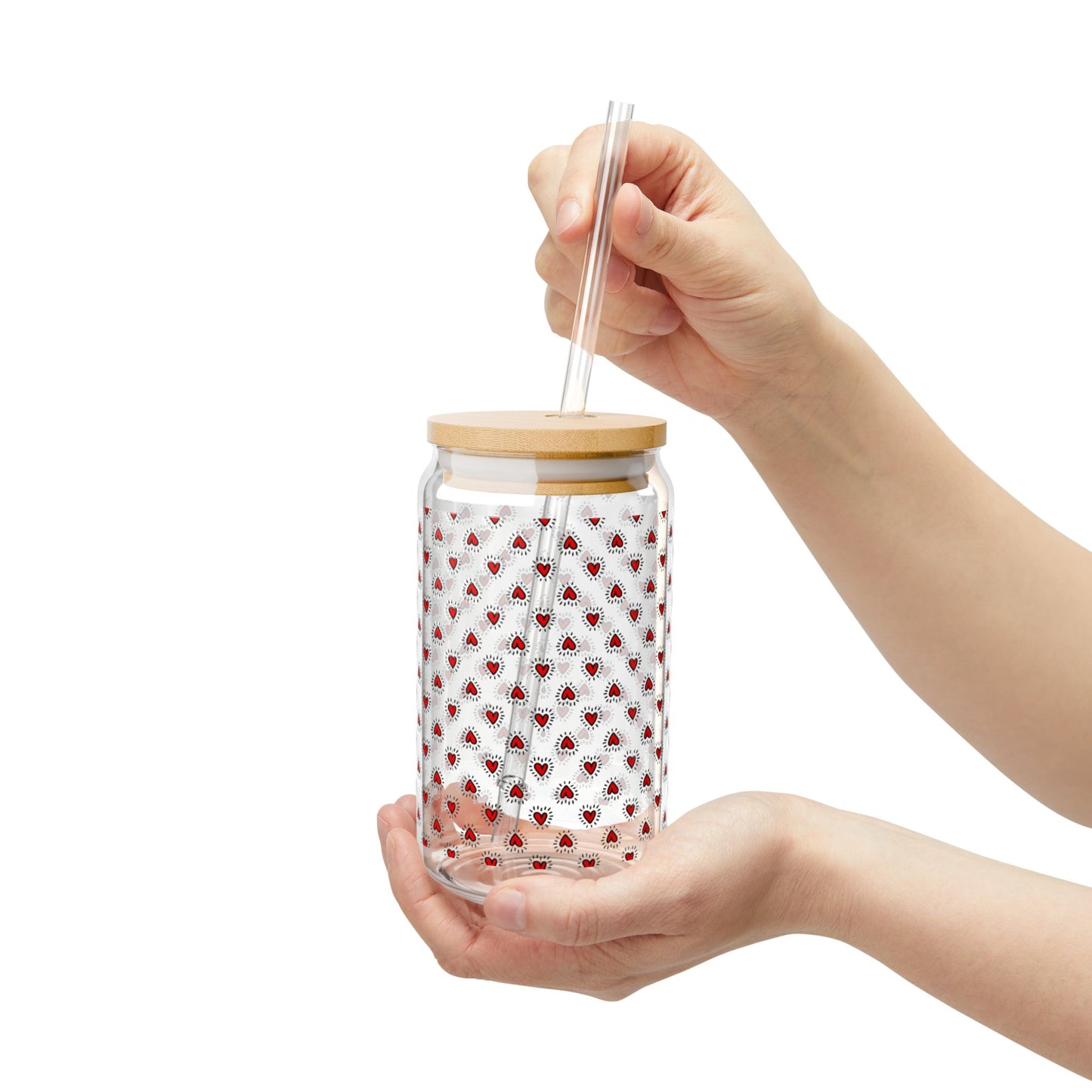 Charming Heart Sipper Glass - 16oz | Decorative Drinkware, Eco-Friendly Beverage Container, Summer Party Essential, Unique Gift for Fun Gatherings