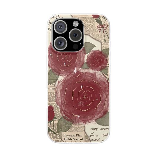 Vintage Floral Phone Case, Rose Design, Custom Flexi Case, Floral Cell Phone Cover, Gift for Her, Phone Accessory